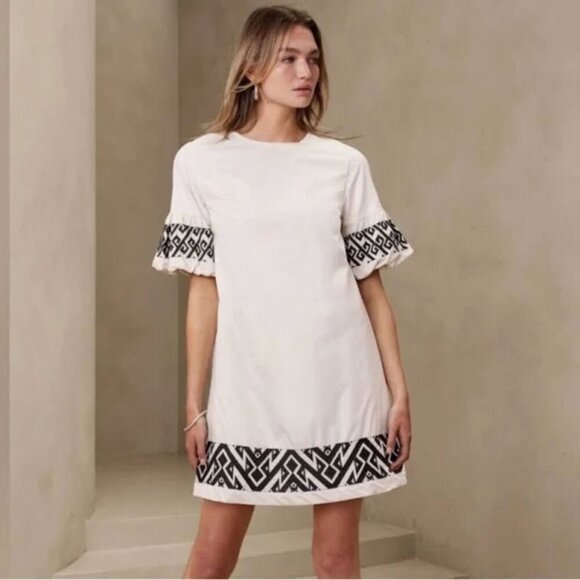 Banana Republic Embroidered-Sleeve Mini Dress, NWOT Medium Petite - Picture 1 of 10